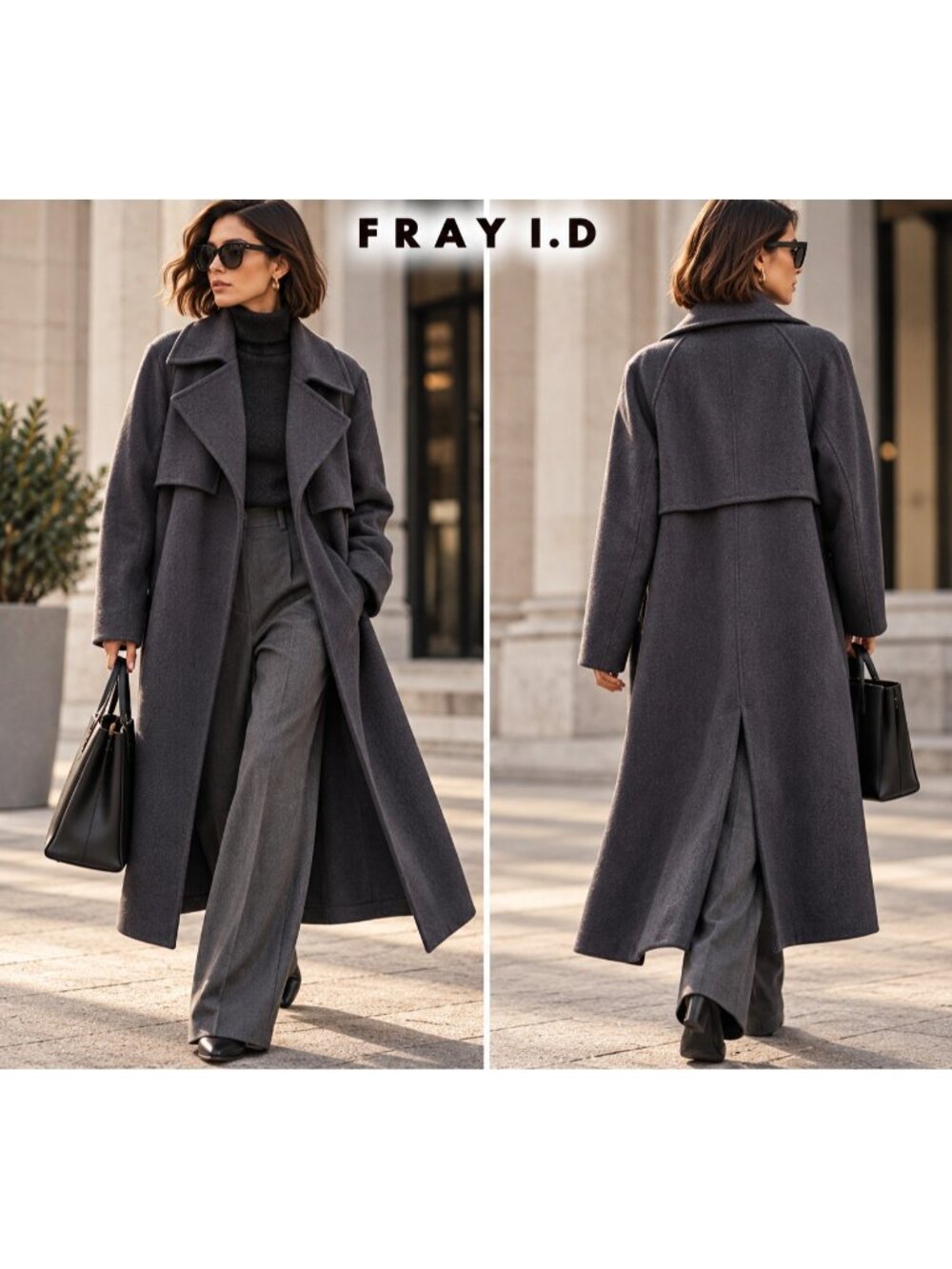 FRAY I.D Gray 90% Wool Long Coat Size 0 Unlined Minimalist Quiet Luxury